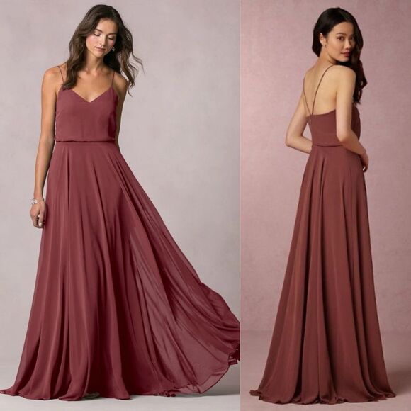 Jenny Yoo Inesse Bridesmaid Chiffon Dress in Terracotta 0 - Picture 2 of 6